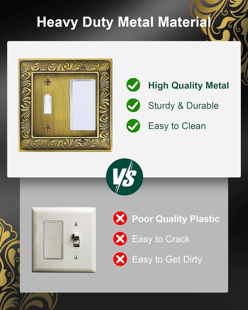 treewell 2-Pack Combo Toggle/Decorator Light Switch Cover Plate, Paisley Pattern Decorative Wall Outlet Cover Plate, Antique Brass Electrical Outlet Covers, Metal Wall Switch Plates and Outlet Covers - Image 4